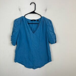Investments Petites Silk Sky Blue V-Neck Blouse Sz 4P